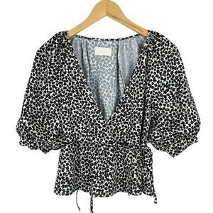 Capulet Puff Sleeve Floral Wrap Top Size XS
